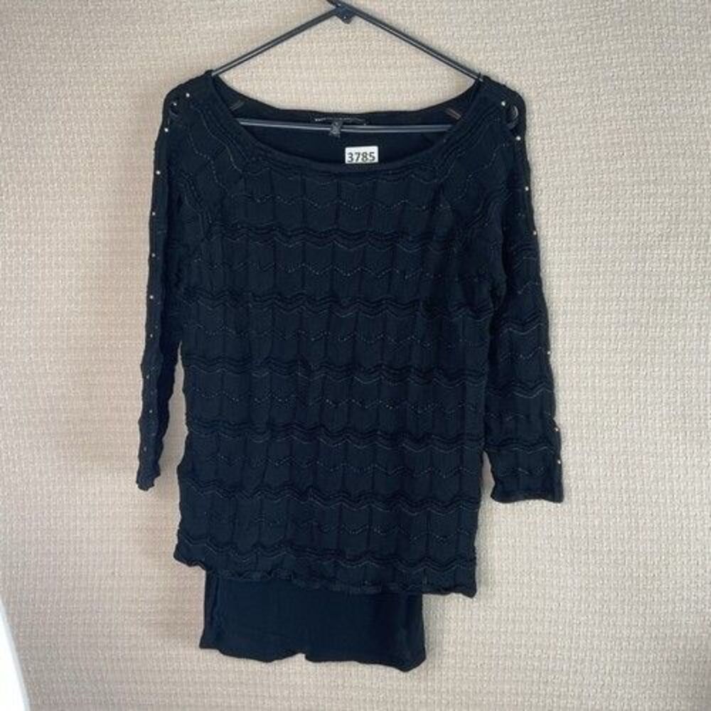 White House Black Market Black 3/4 Sleeve Lined Lace T-Shirt Women Large‎ China